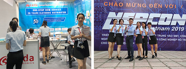 CXDA exhibition booth and team at NEPCON Vietnam in 2019